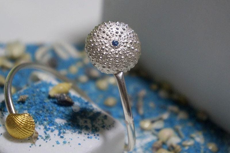 Sterling Silver Shell Bracelet - Adjustable Sea Urchin Design