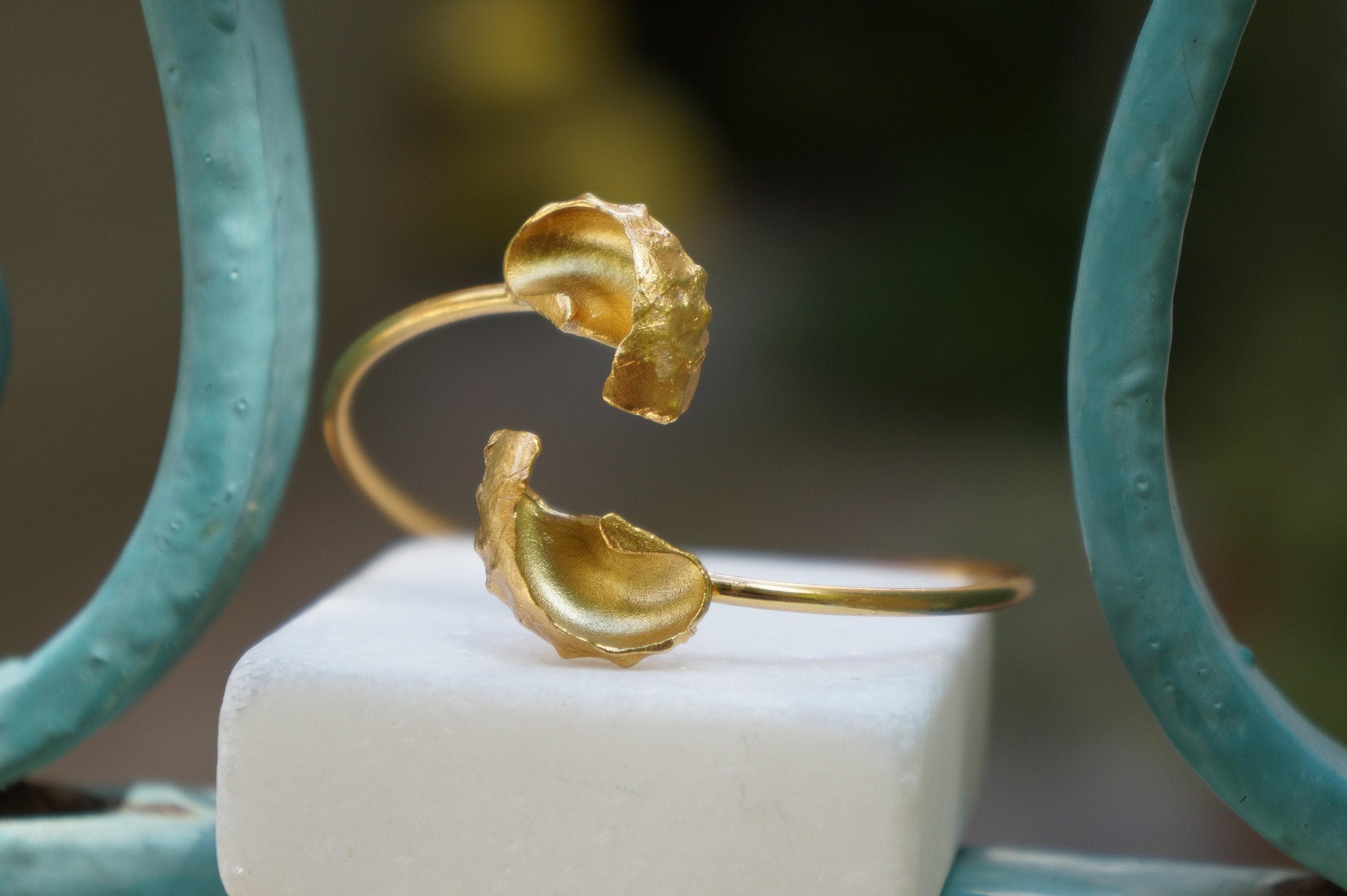 Sea Shell Bracelet: Nature Inspired Adjustable Cuff (Gold Plated Sterling Silver)