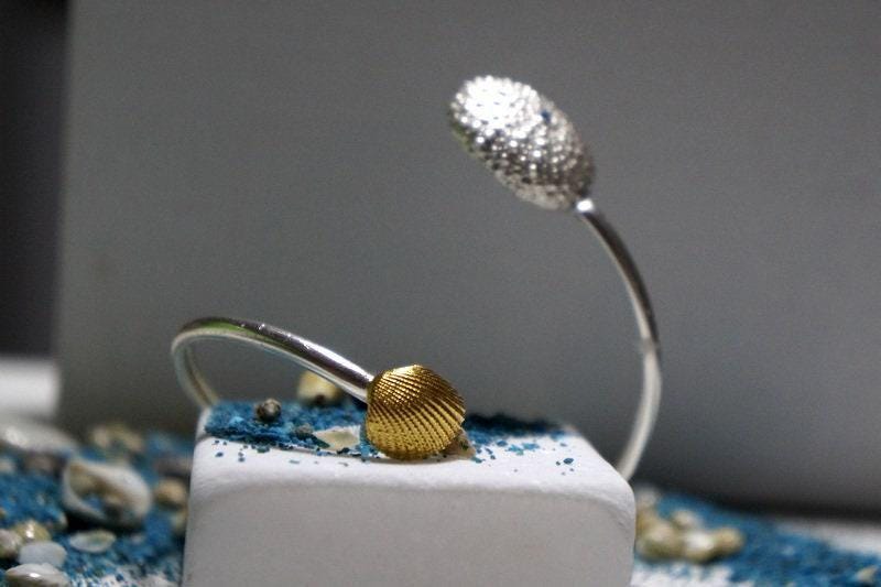 Sterling Silver Shell Bracelet - Adjustable Sea Urchin Design