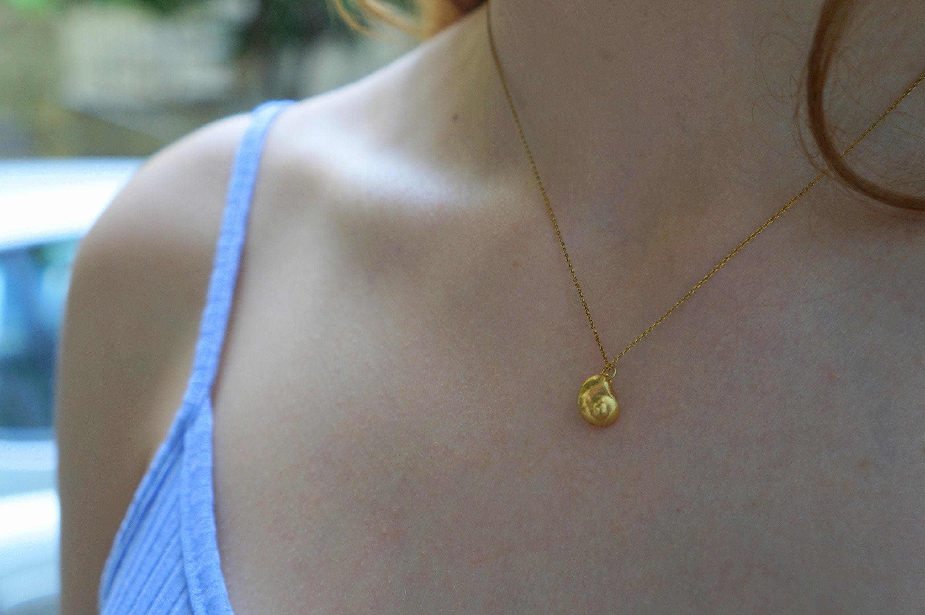 Gold Sea Shell Necklace, Gold-Plated Sterling Silver Jewelry, Gold Pendant, Gift for Her, Birthday Gift for Women, Handmade Jewelry