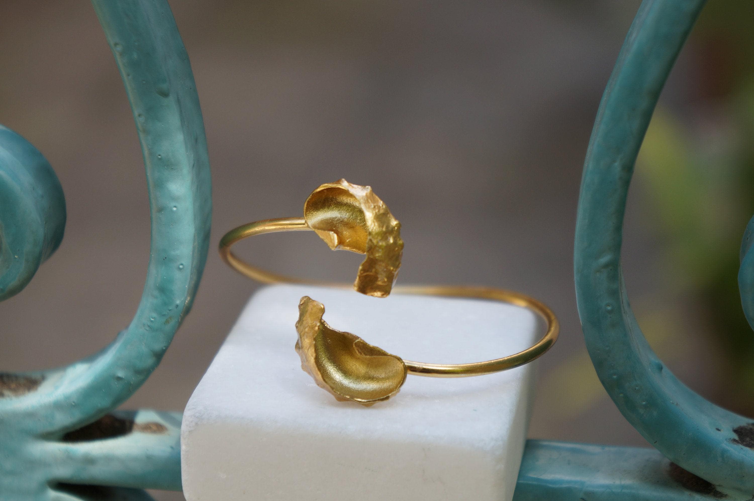 Sea Shell Bracelet: Nature Inspired Adjustable Cuff (Gold Plated Sterling Silver)