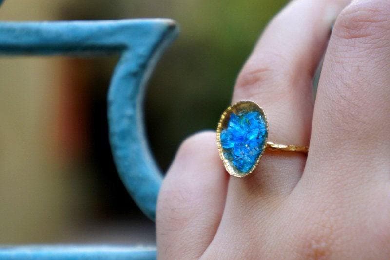 Silver Limpet Shell Ring: Turquoise Blue Accent - Handmade Nature Jewelry