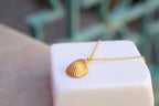Solid Gold Sea Shell Necklace with Pearl, Handmade Minimalist Jewelry, Organic Beach Pendant, Gift for Luck, Real Gold (9K, 14K, 18K)