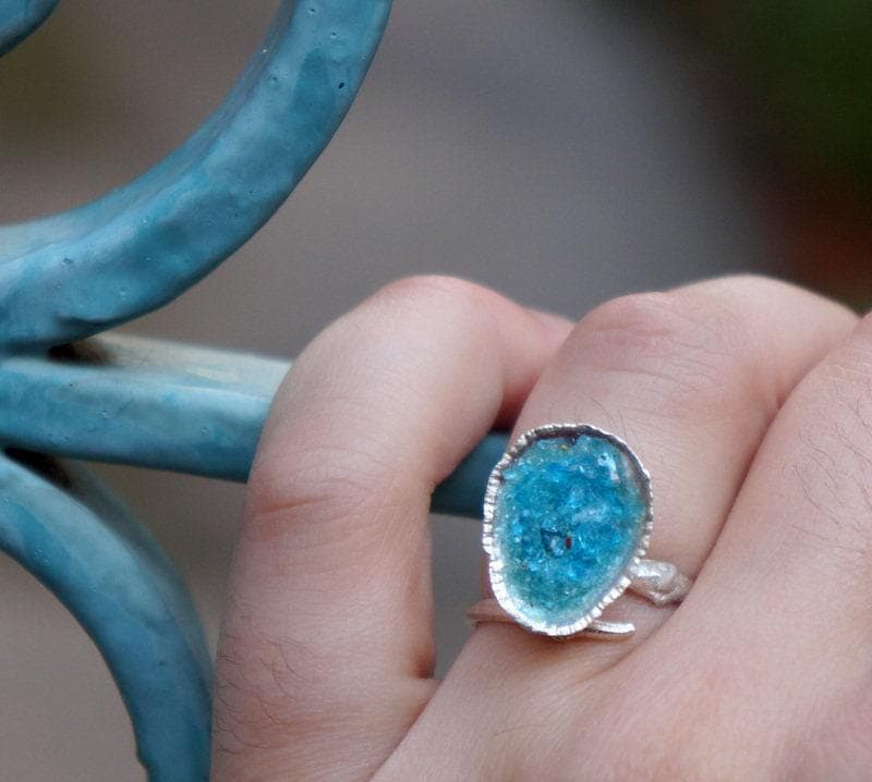 Nature Inspired Ring: Turquoise Shell Design - Silver & Gold Plated