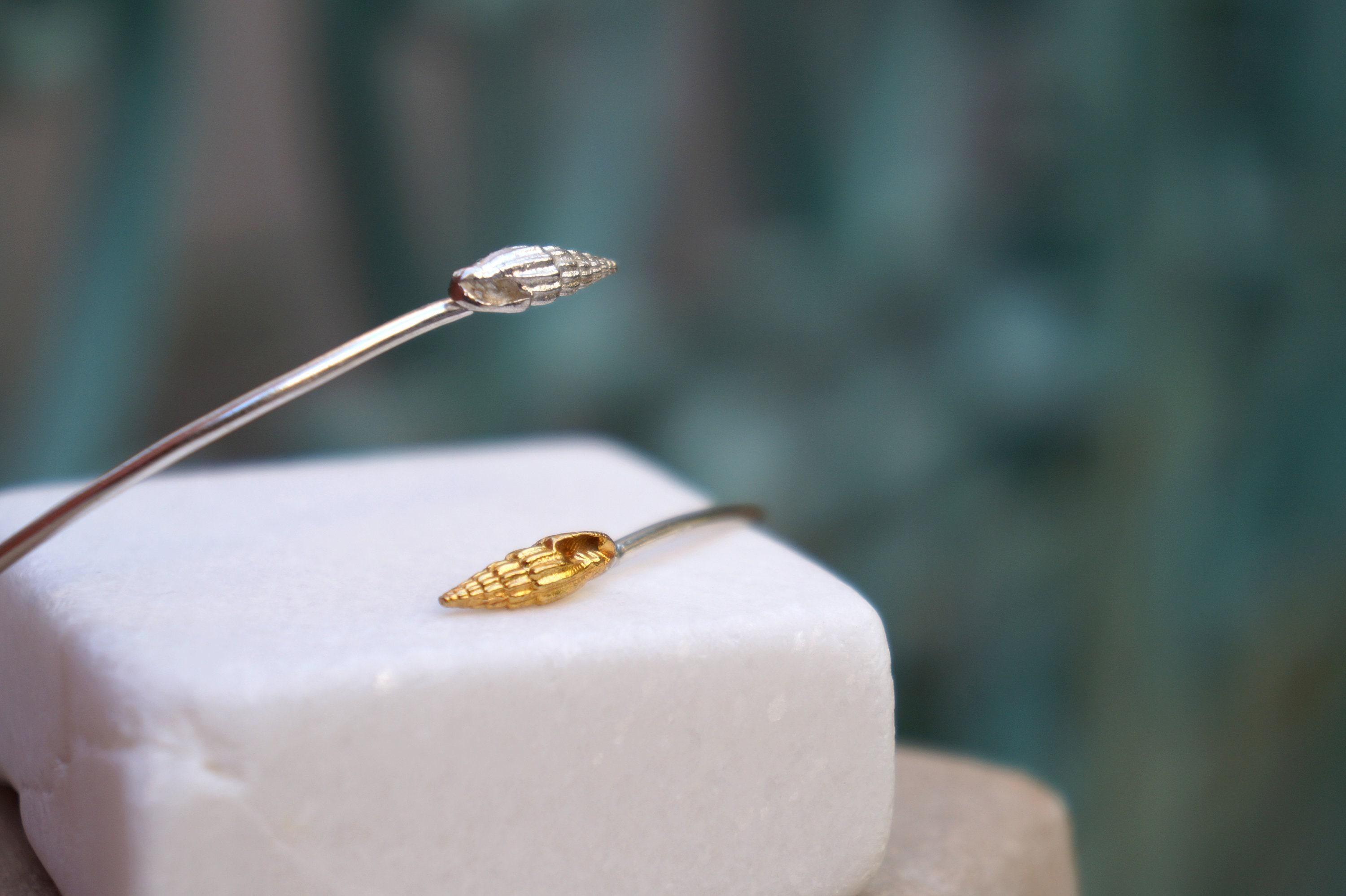 Shell Cuff Bracelet: Sterling Silver with Gold Plating - Adjustable Fit