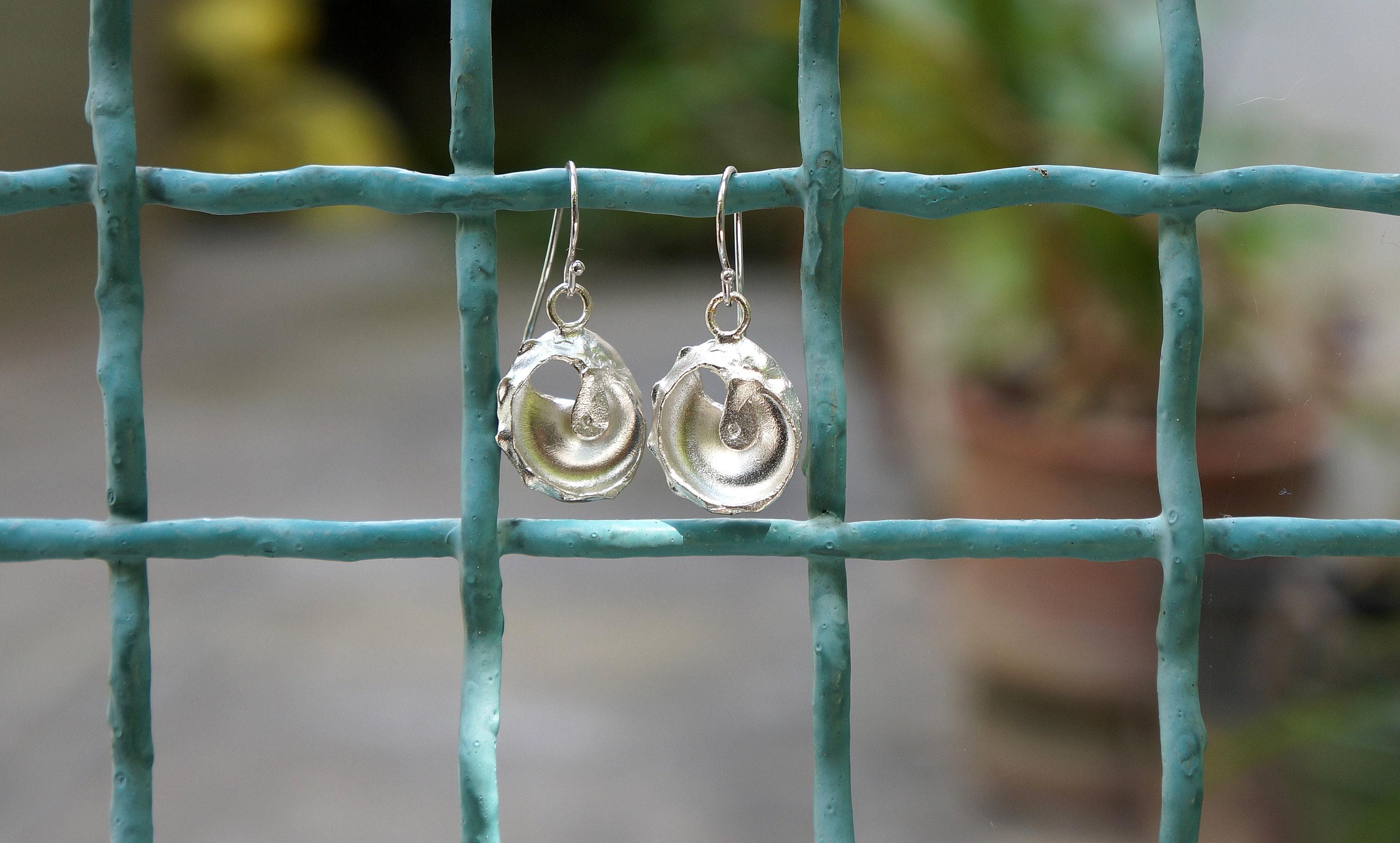 Beach Jewelry Silver Earrings, Sea Shell Dangles (Small, Lightweight)