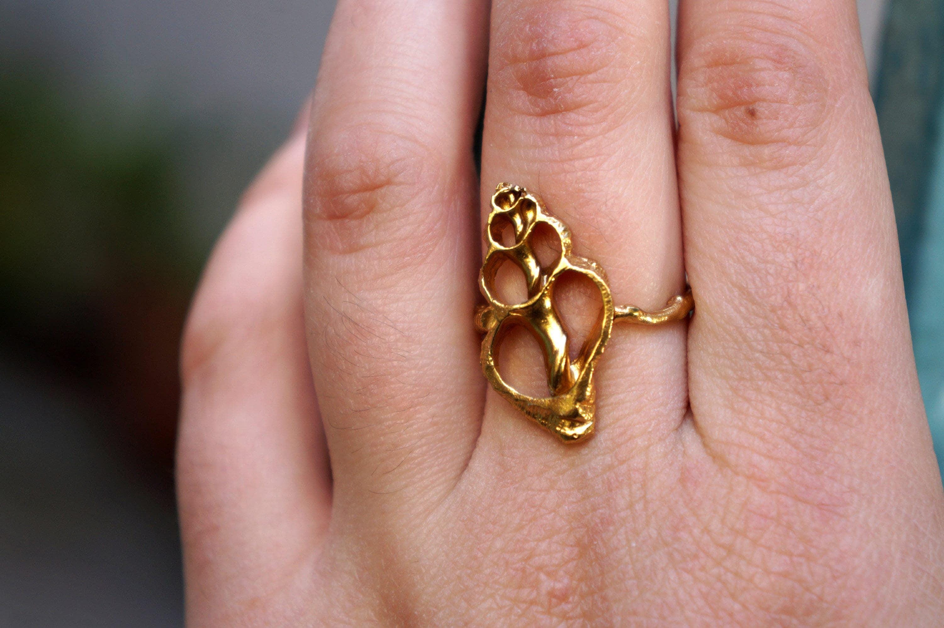 Nature-Inspired Ring: Genuine Sea Shell - Adjustable Gold Brass