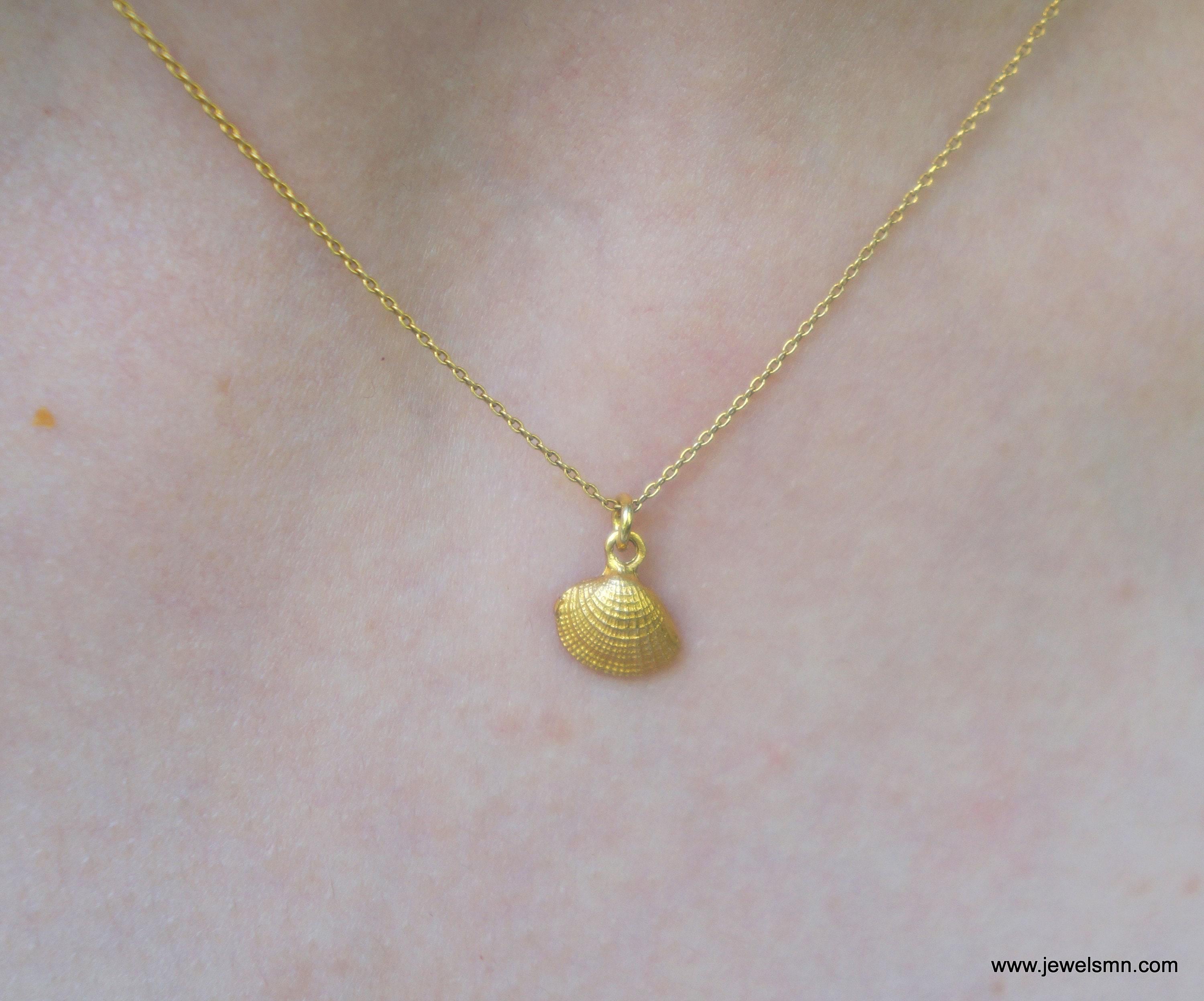 Solid Gold Sea Shell Necklace, Handmade Minimalist Nature Jewelry, Dainty Beach Pendant, Gift for Longevity & Summer, Real Gold (9K-18K)