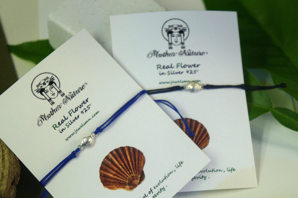 Adjustable Wax Cord Bracelet: Real Sea Shell - Sterling Silver