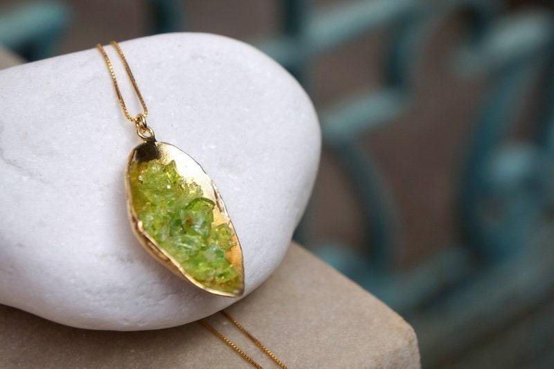 Nature-Inspired Necklace, Green Murano Glass Shells (Sterling Silver)