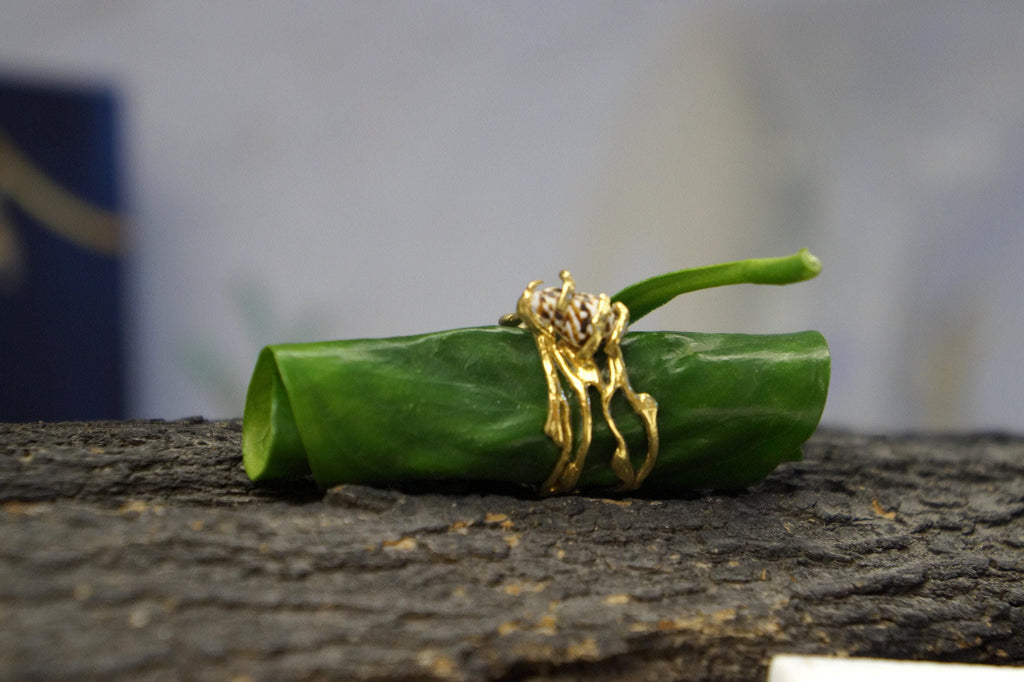 Jasmine Twig Ring: Real Sea Shell Accent (Sterling Silver, Gold Plated)