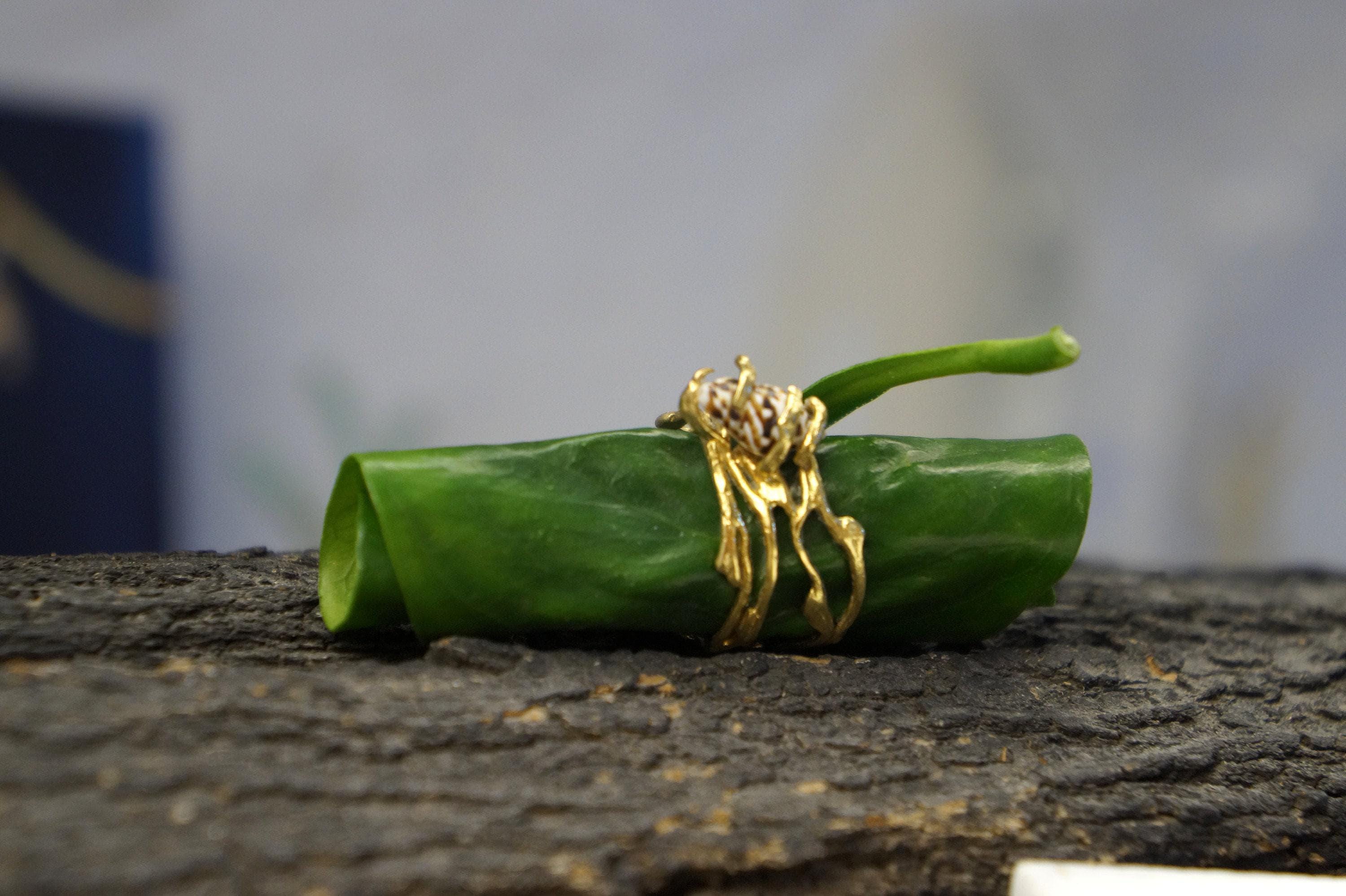 Jasmine Twig Ring: Real Sea Shell Accent (Sterling Silver, Gold Plated)