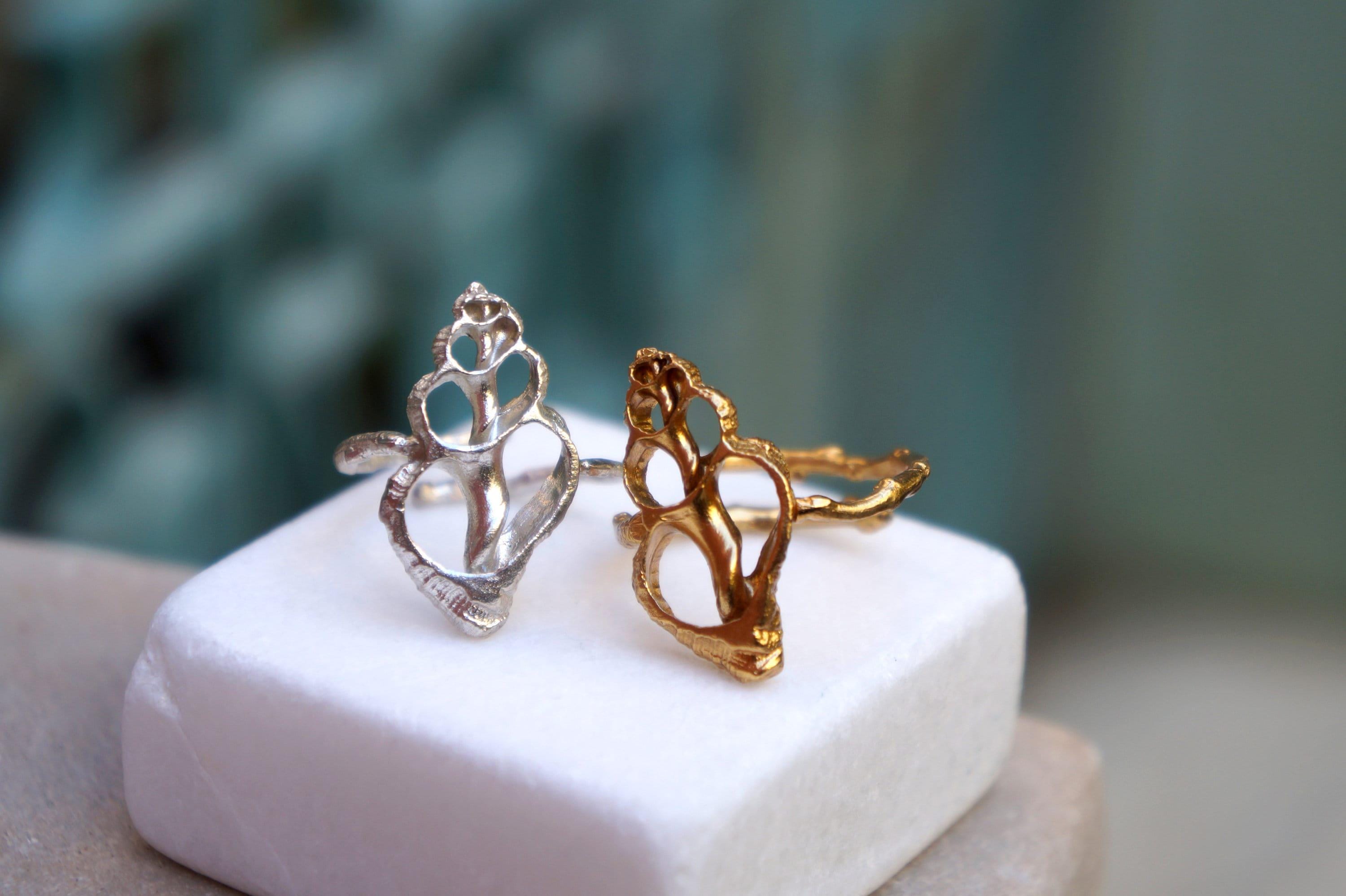 Nature-Inspired Ring: Genuine Sea Shell - Adjustable Gold Brass