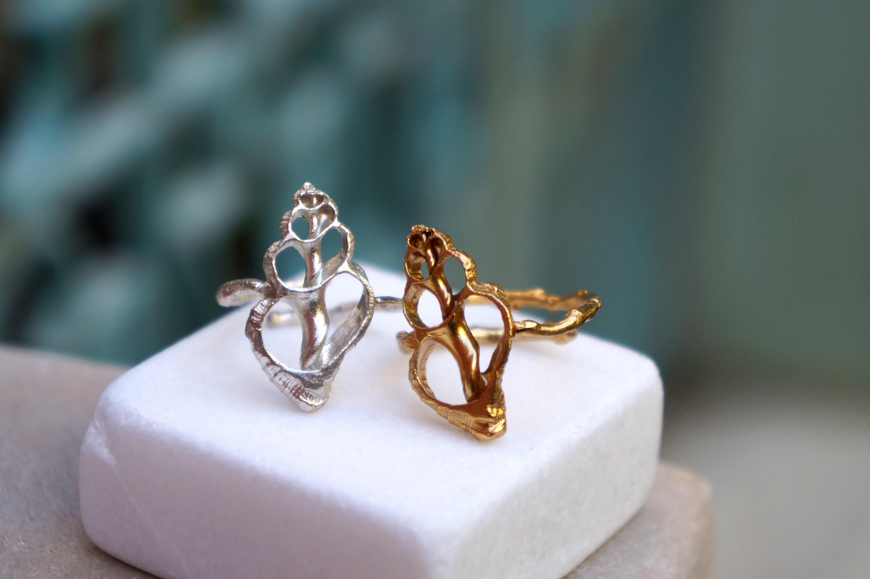 Sea Shell Ring, Adjustable Sterling Silver or Gold Jewelry, Nature-Inspired Design