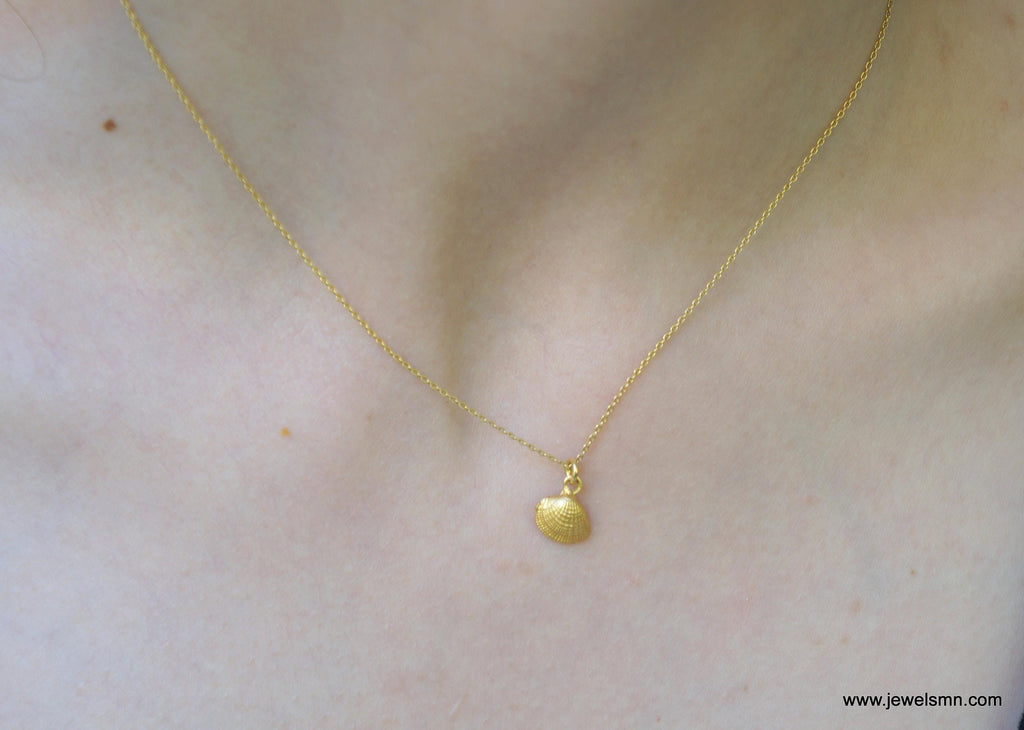 Solid Gold Sea Shell Necklace, Handmade Minimalist Nature Jewelry, Dainty Beach Pendant, Gift for Longevity & Summer, Real Gold (9K-18K)