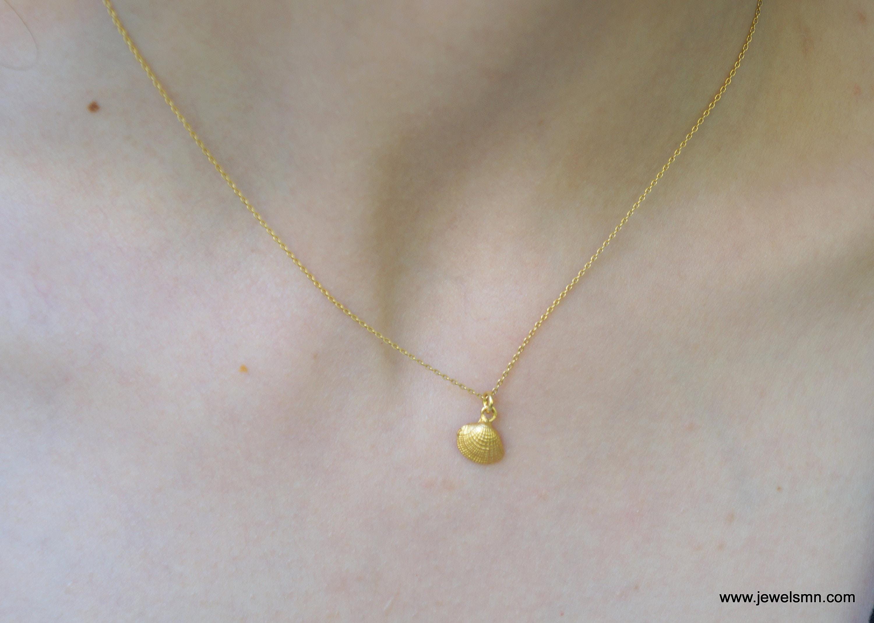 Solid Gold Sea Shell Necklace, Handmade Minimalist Nature Jewelry, Dainty Beach Pendant, Gift for Longevity & Summer, Real Gold (9K-18K)