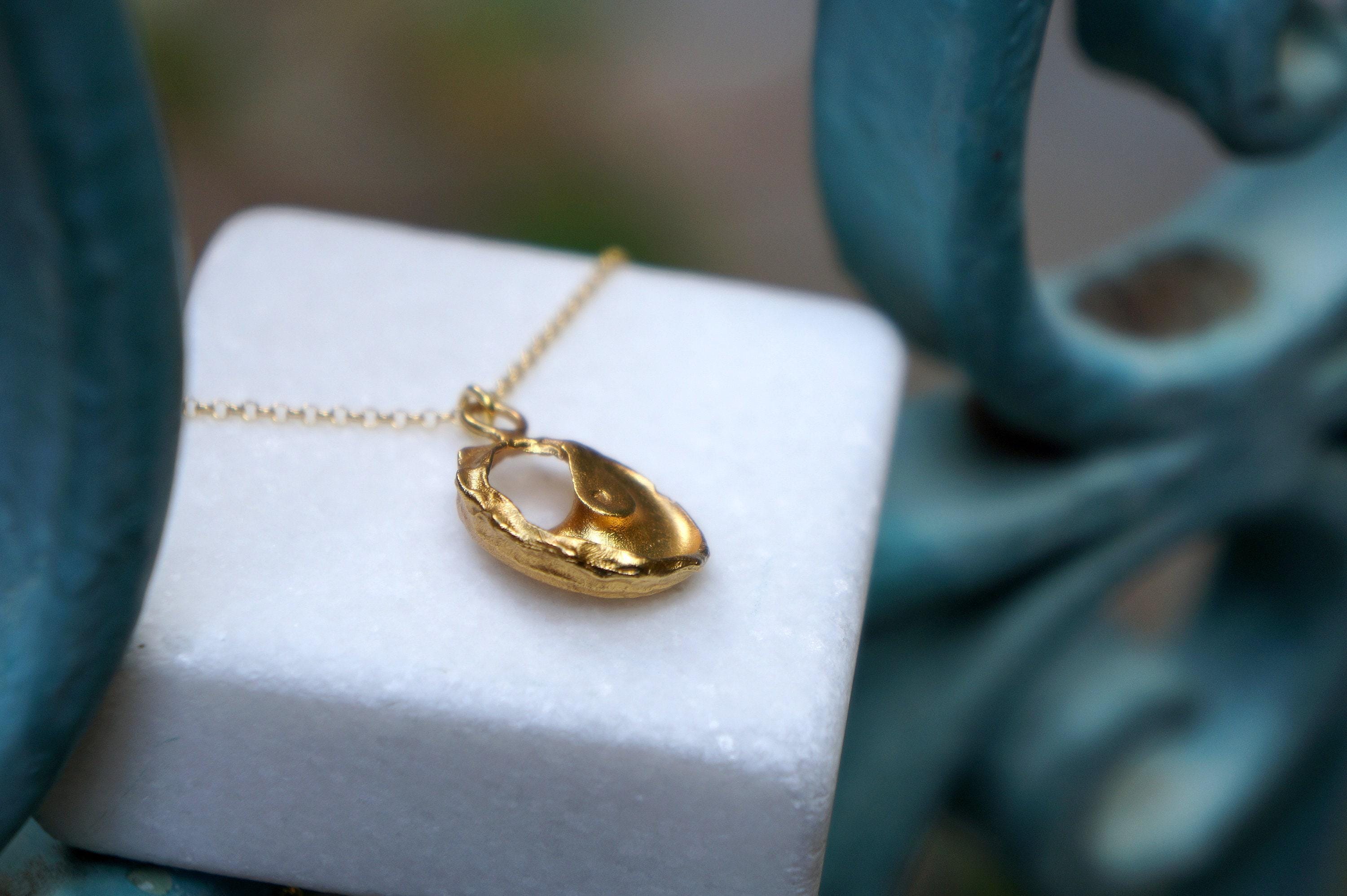 Nature Inspired Sea Shell Necklace, Gold Electroformed (Dainty Pendant for Women)