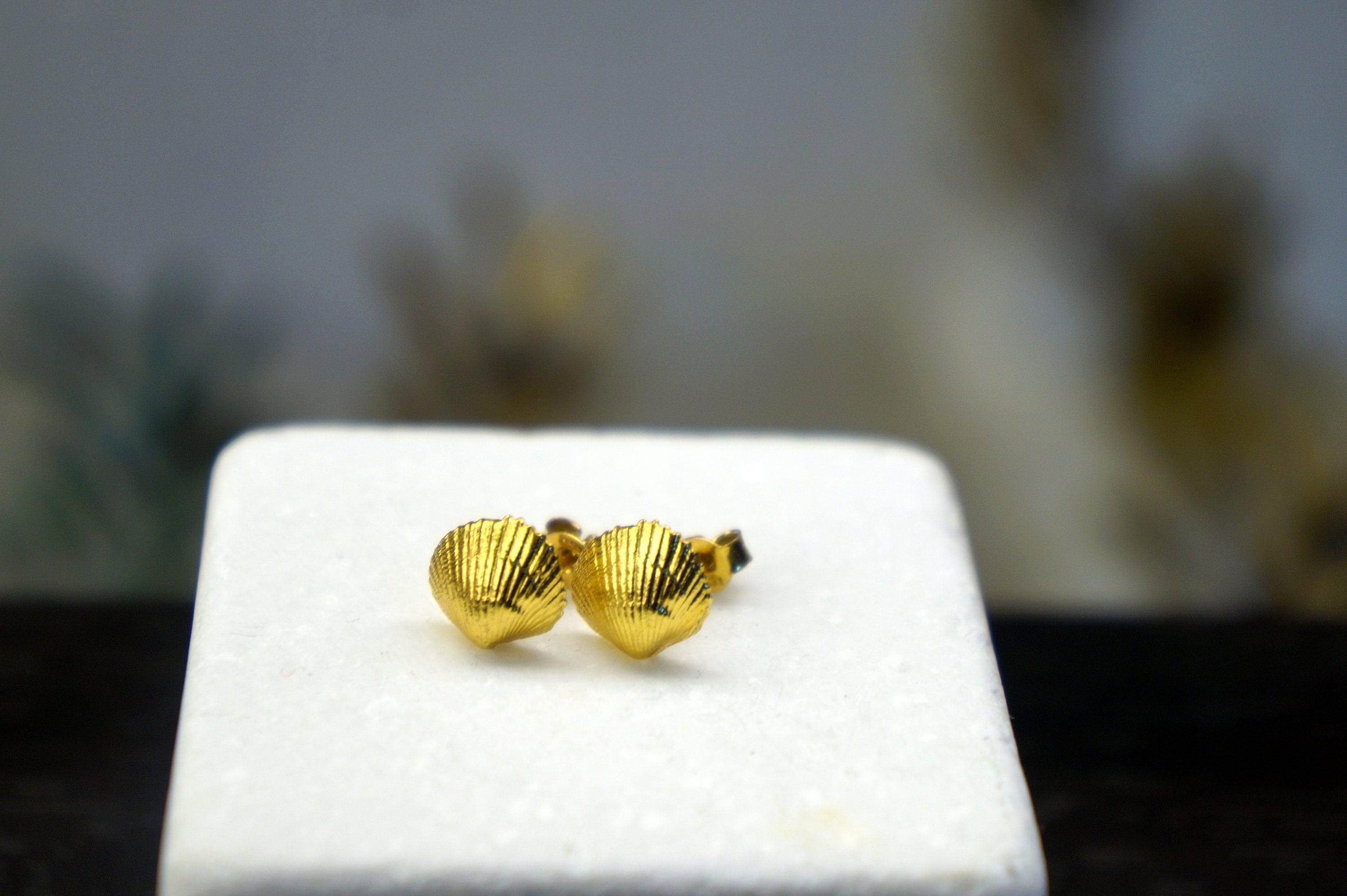 Sea Shell Earrings: Nature-Inspired Small Studs (Silver or Gold Plated)
