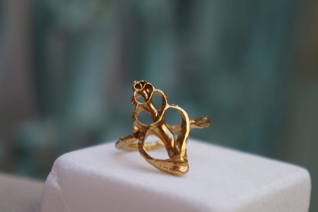 Sea Shell Ring, Adjustable Sterling Silver or Gold Jewelry, Nature-Inspired Design