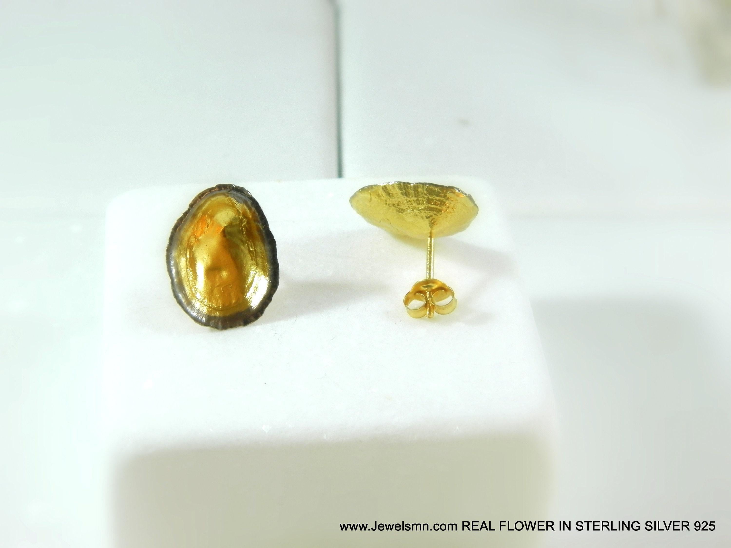 Two-Tone Limpet Stud Earrings - Gold-Plated Brass and Black Shell Accent
