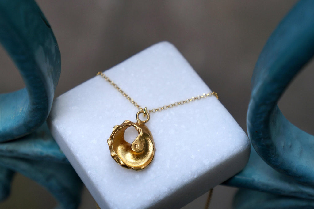 Nature Inspired Sea Shell Necklace, Gold Electroformed (Dainty Pendant for Women)