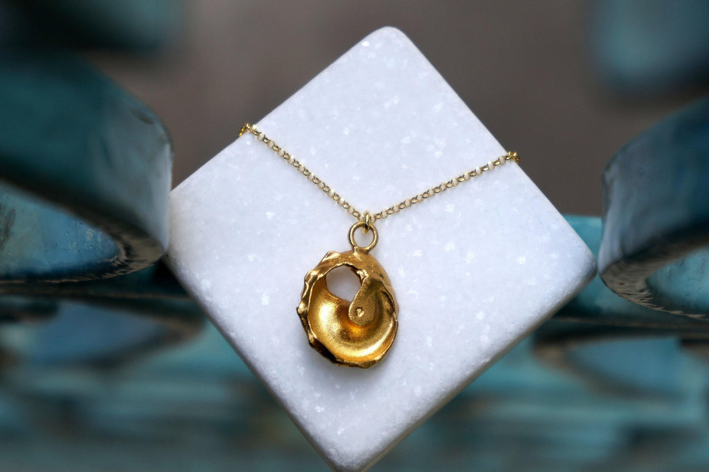 Nature Inspired Sea Shell Necklace, Gold Electroformed (Dainty Pendant for Women)