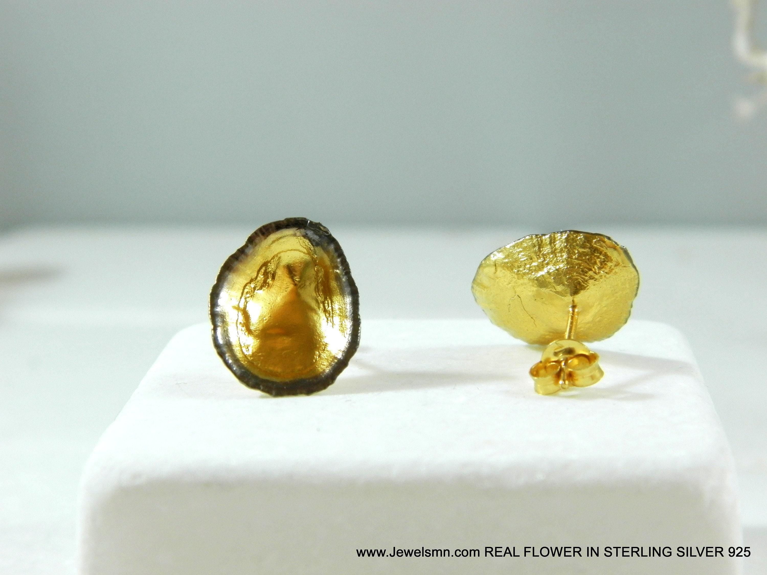 Two-Tone Limpet Stud Earrings - Gold-Plated Brass and Black Shell Accent