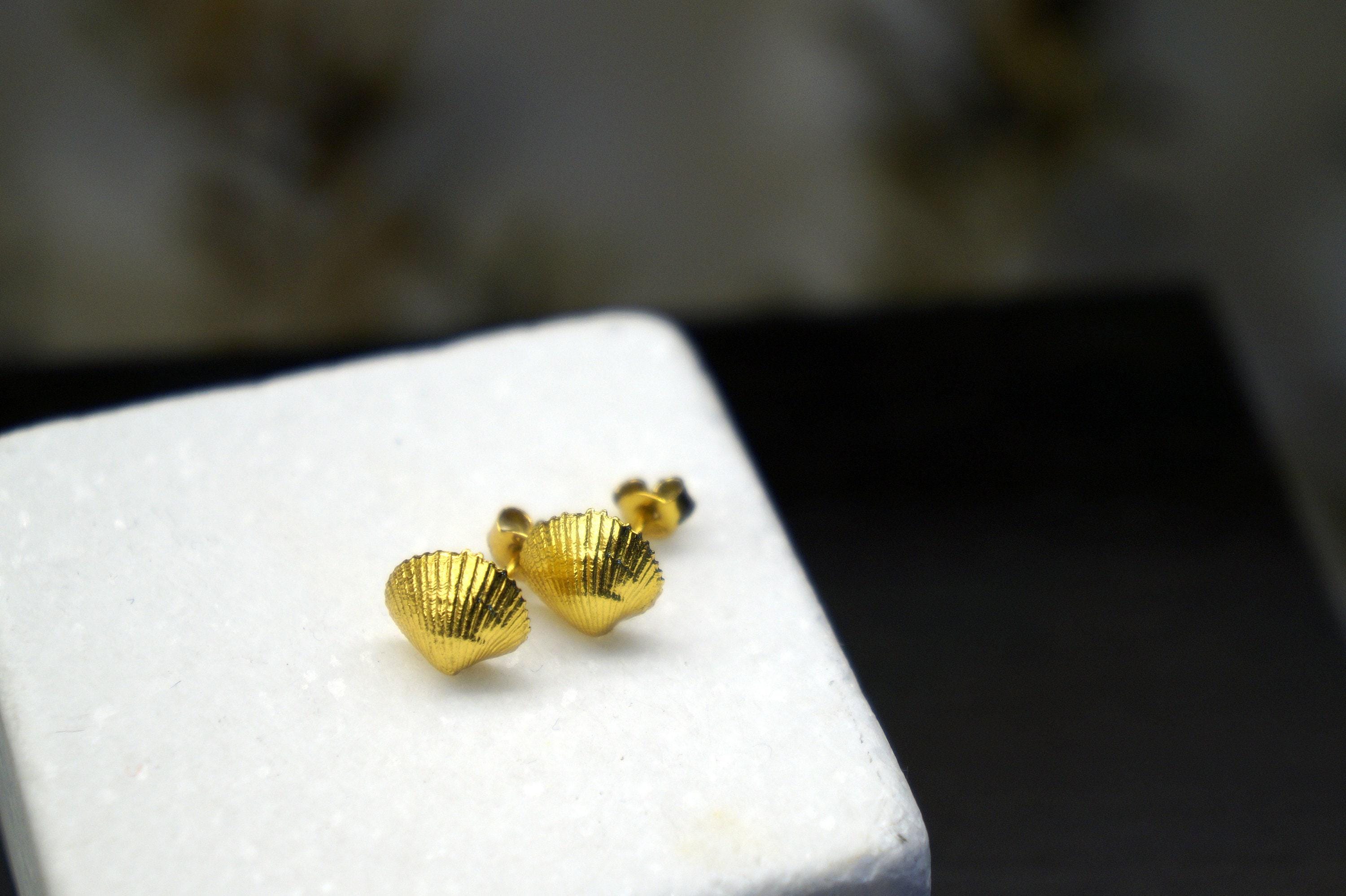 Sea Shell Earrings: Nature-Inspired Small Studs (Silver or Gold Plated)