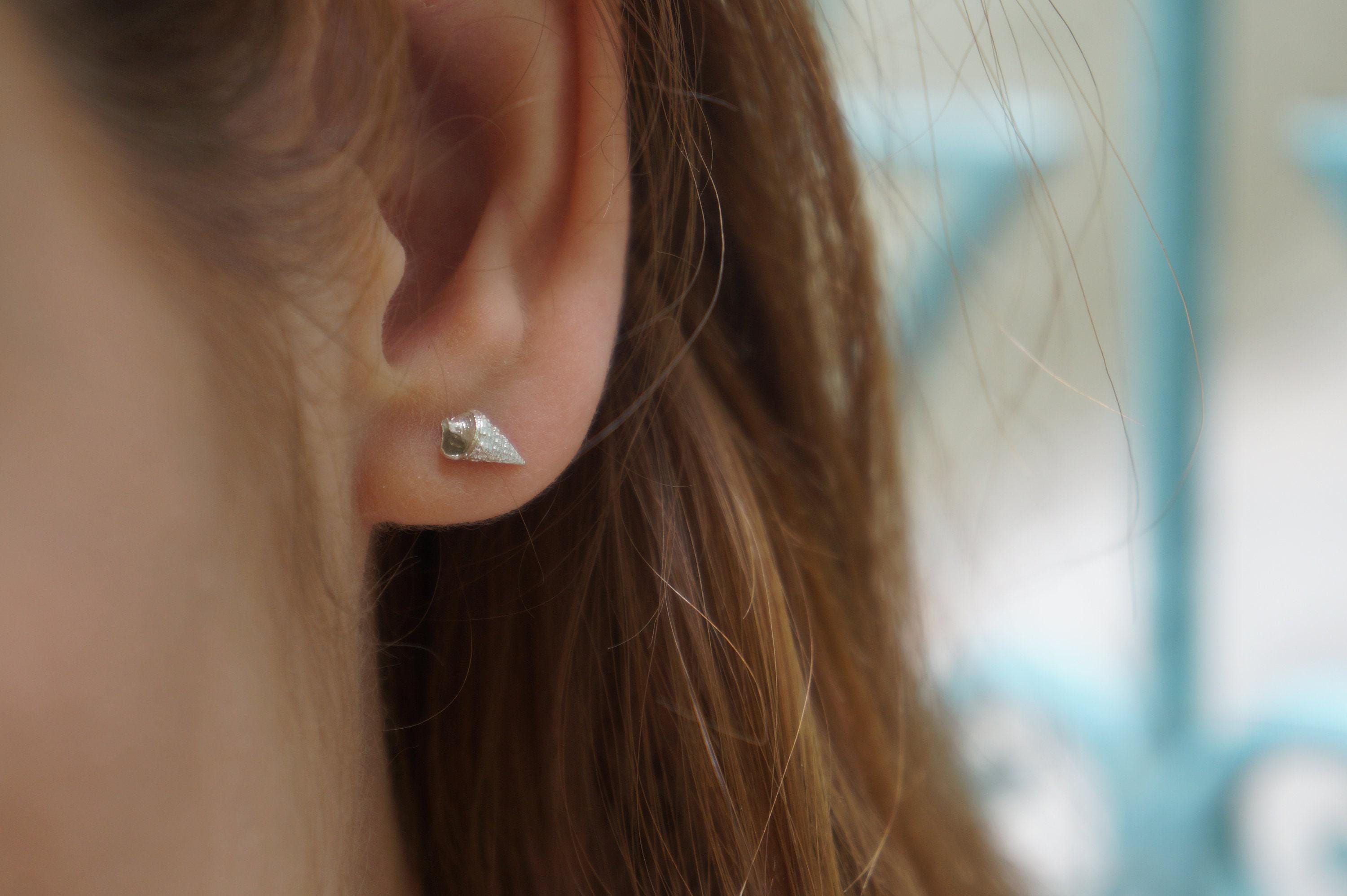 Sea Shell Earrings: Tiny Sterling Silver Studs (Minimalist Nature Jewelry)