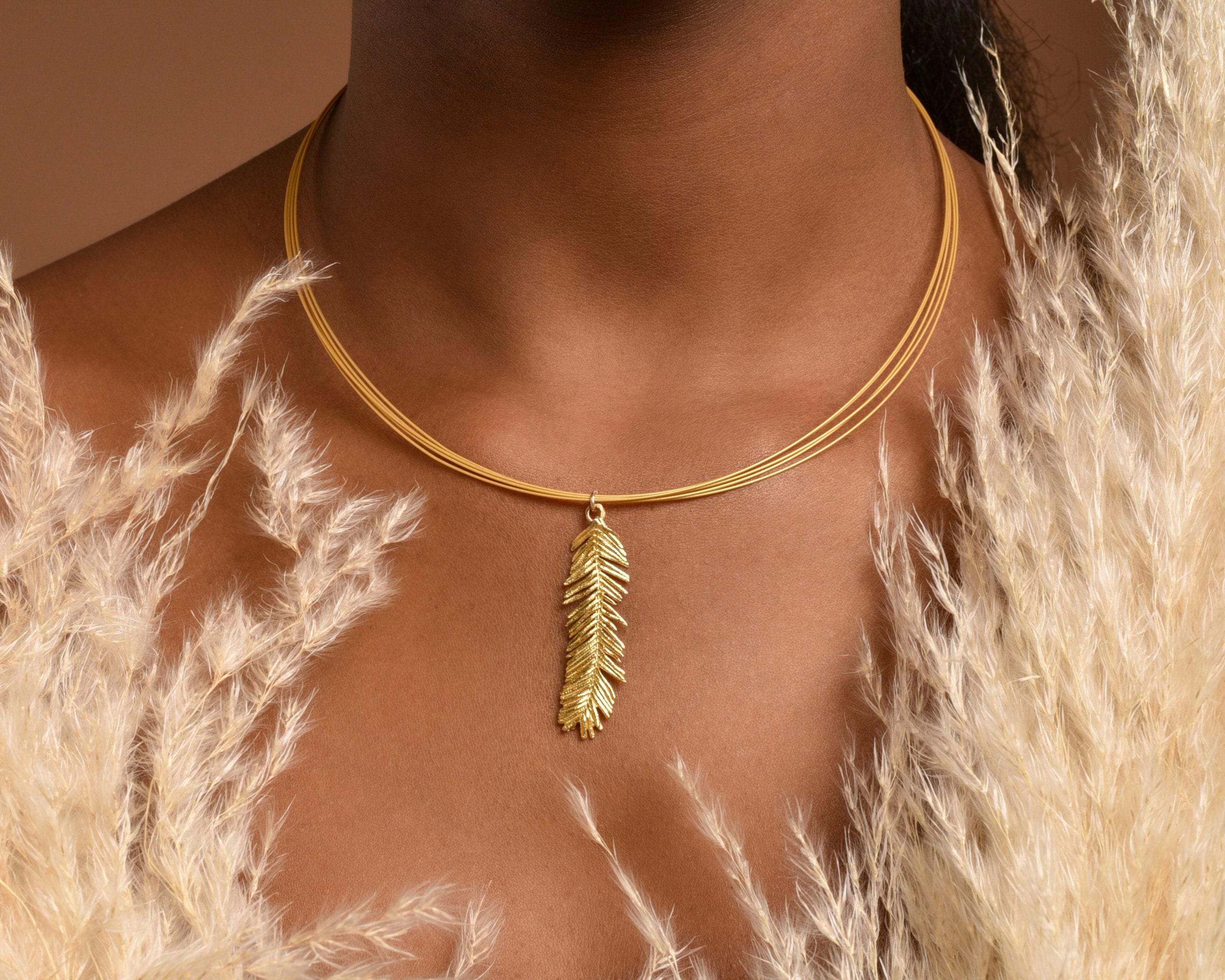 Mimosa Leaf Necklace: Dainty 18k Gold on Sterling Silver