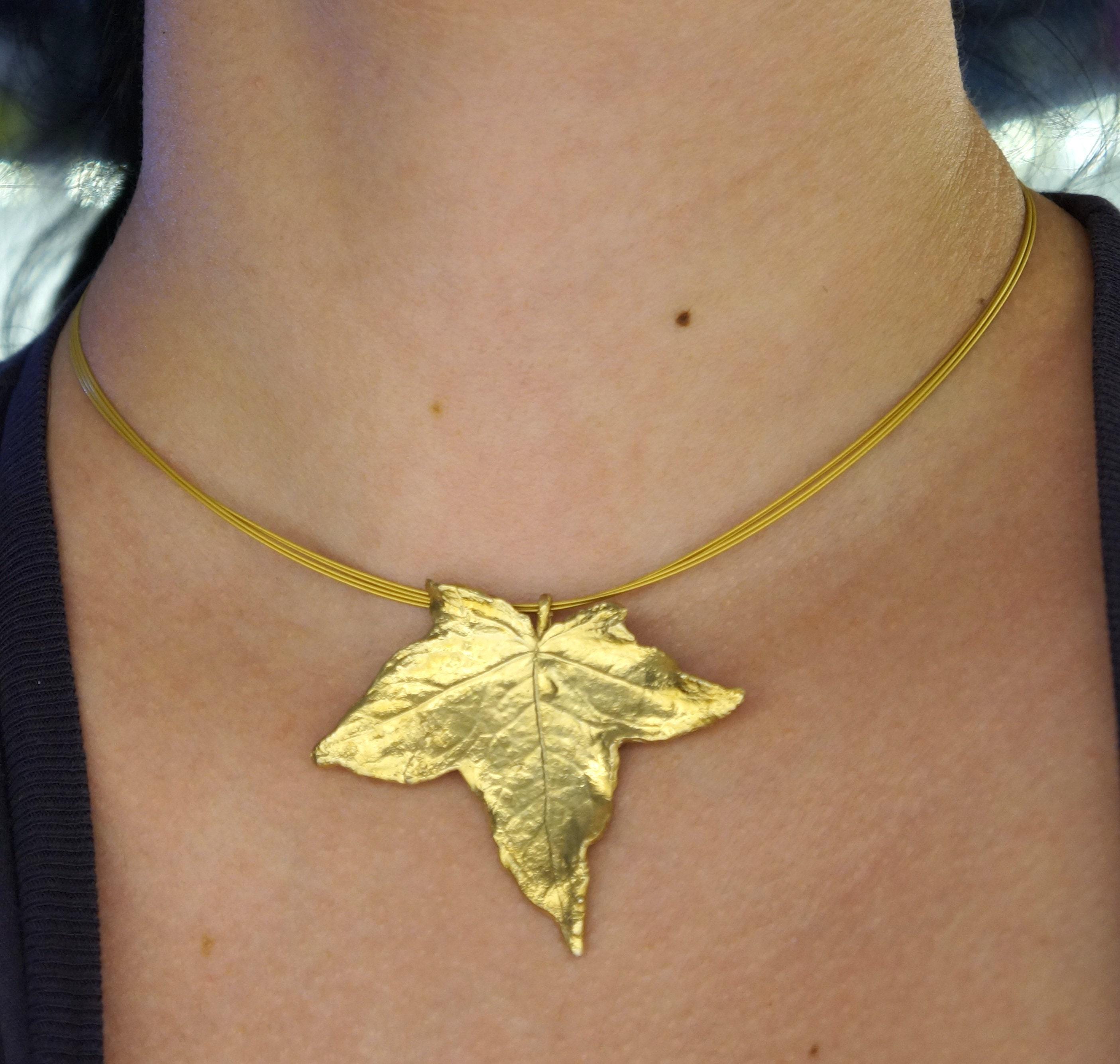 Ivy Leaf Necklace - Gold Plated Sterling Silver | Statement Leaf Pendant Jewelry