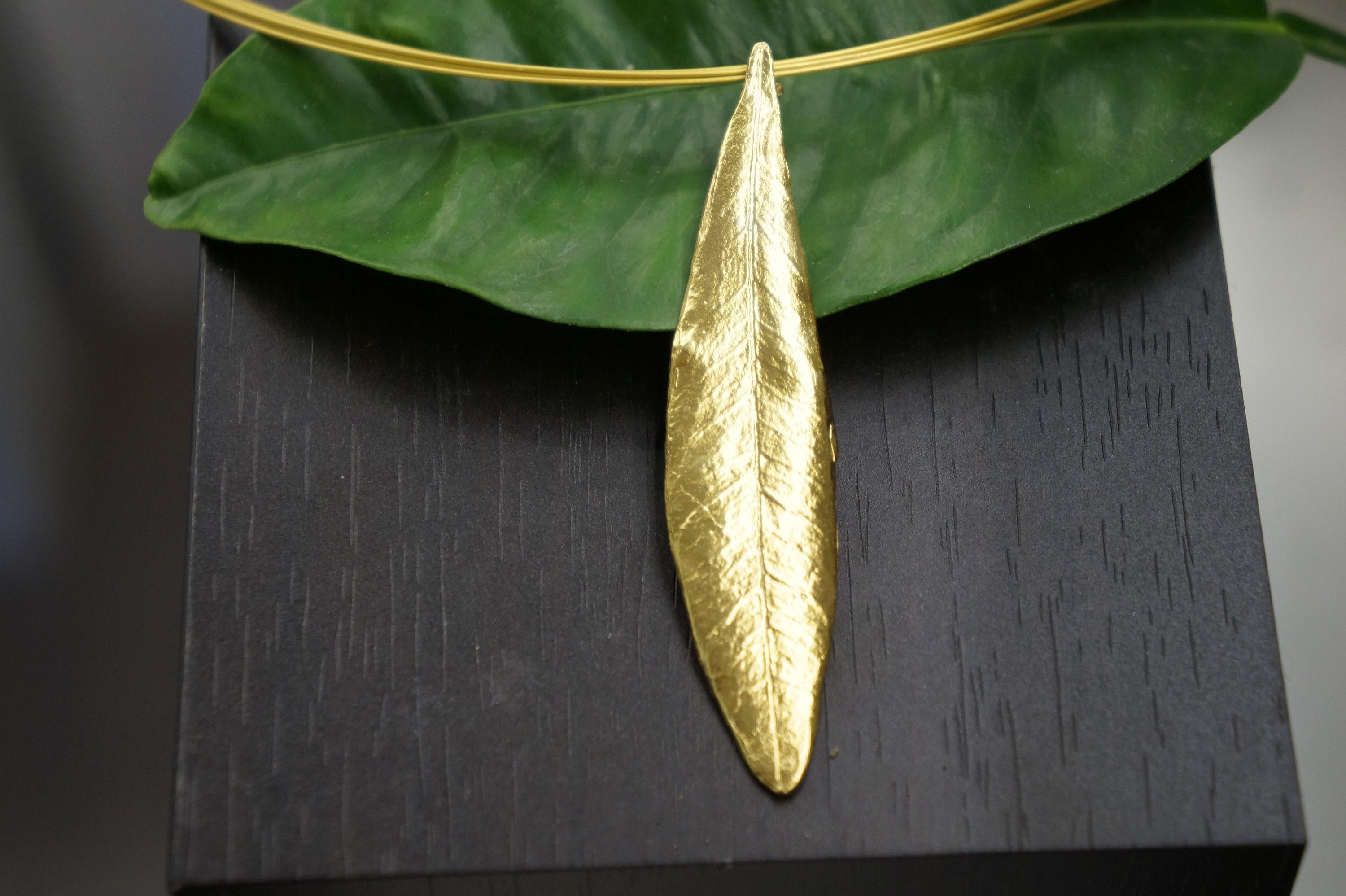 Olive Leaf Necklace – 14K Gold Plated Sterling Silver Real Olive Leaf Pendant