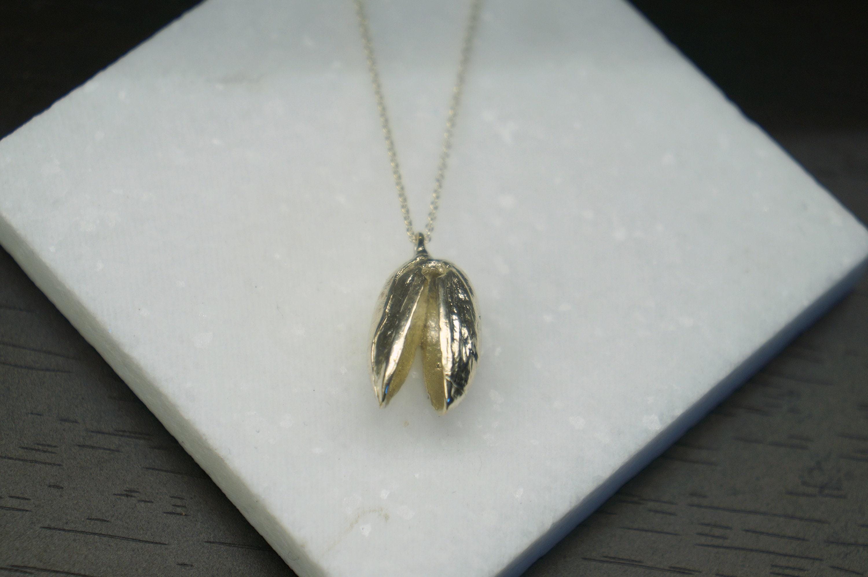 Silver Pistachio Necklace, Gold-Plated Sterling Silver Jewelry, Silver Pendant, Gift for Her, Birthday Gift for Women, Handmade Jewelry