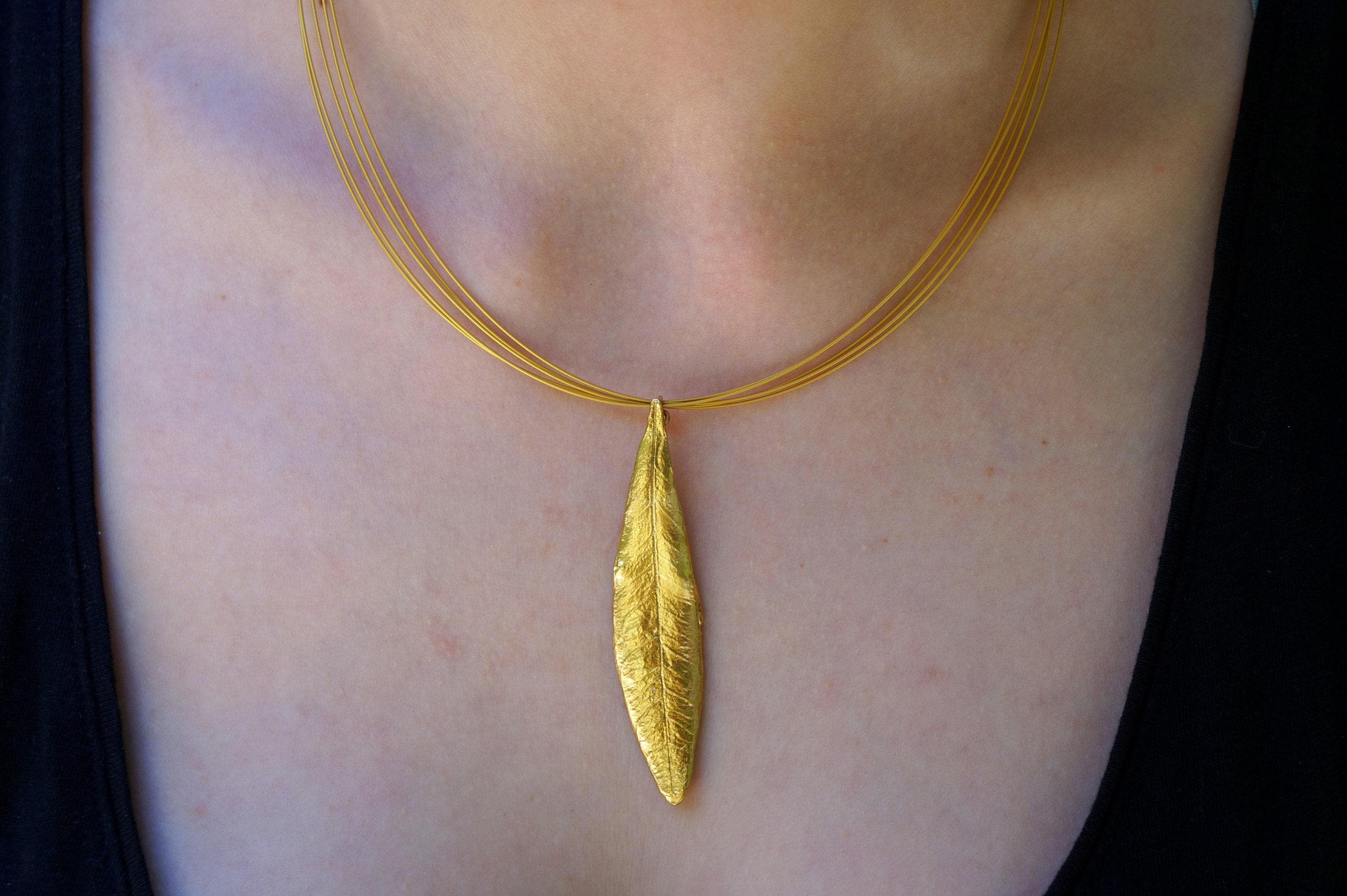 Olive Leaf Necklace – 14K Gold Plated Sterling Silver Real Olive Leaf Pendant