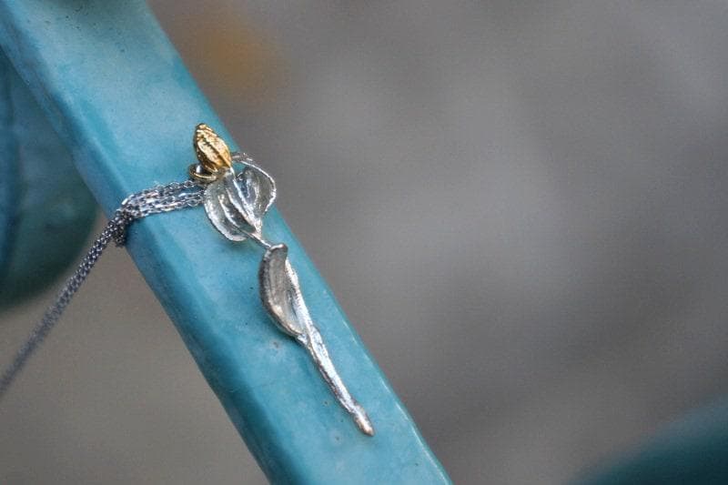 Olive Branch Necklace - Sterling Silver Necklace with Real Olive Bloom Pendant