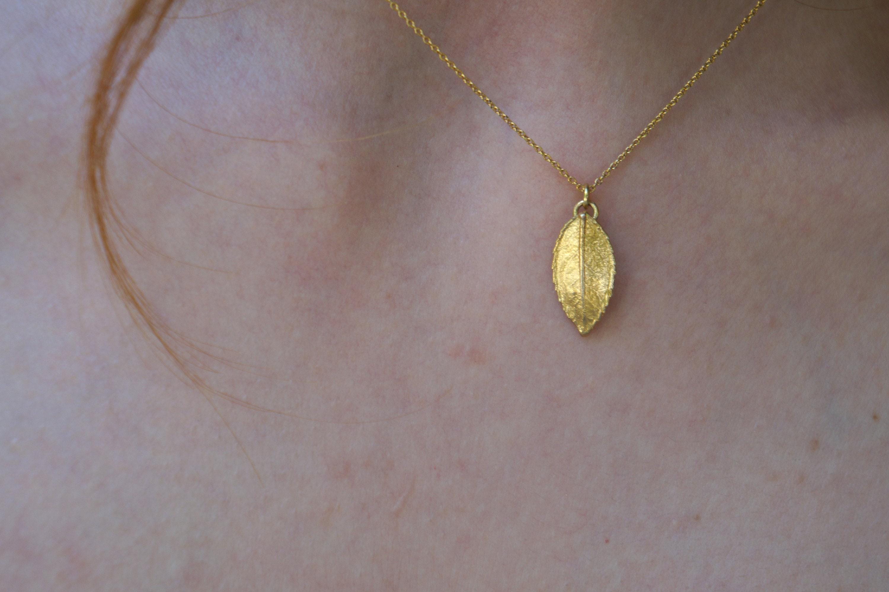 Rose Leaf Necklace: Delicate Nature Jewelry (Gold Plated Silver)