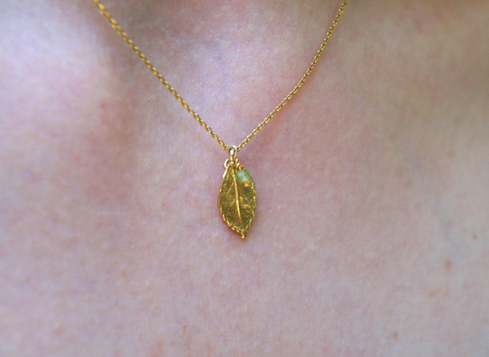 Rose Leaf Pendant Necklace: Nature Inspired Jewelry (Gold Plated, Small)