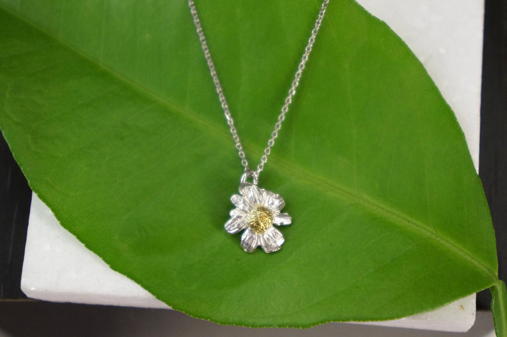 Dainty Chamomile Necklace: Sterling Silver with Real Flower (Minimalist Pendant)