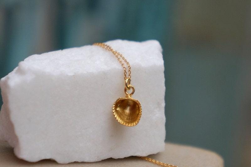 Nautical Pendant Necklace – Handcrafted Sea Shell Gold Pendant on 925 Sterling Silver