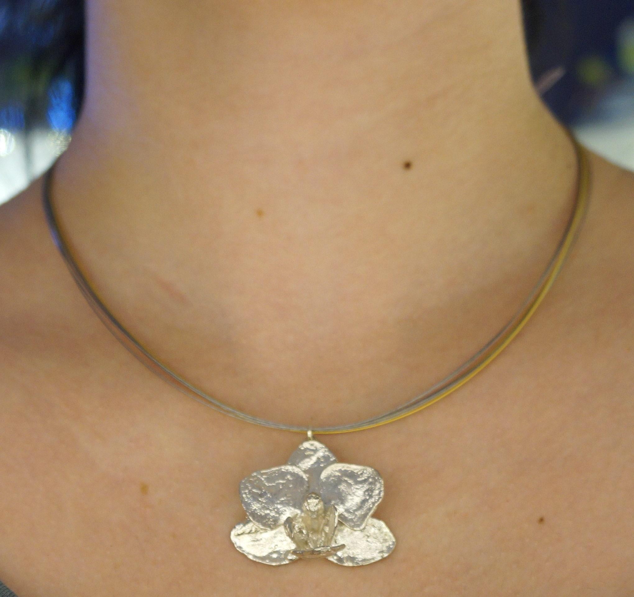 Silver Orchid Necklace – Multi Strand Sterling Silver Jewelry with Real Flower Pendant