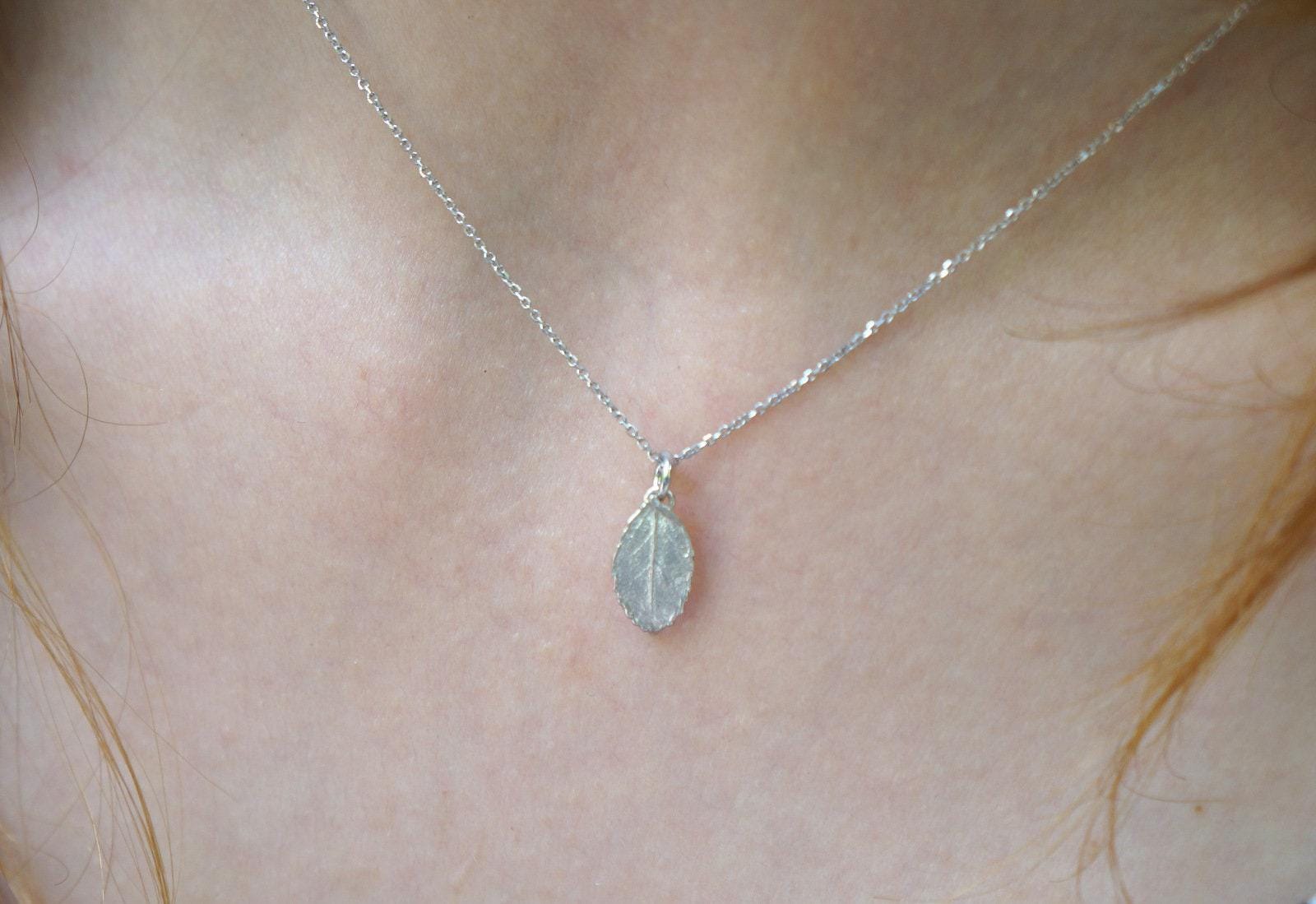 Rose Leaf Pendant Necklace: Nature Inspired Jewelry (Gold Plated, Small)