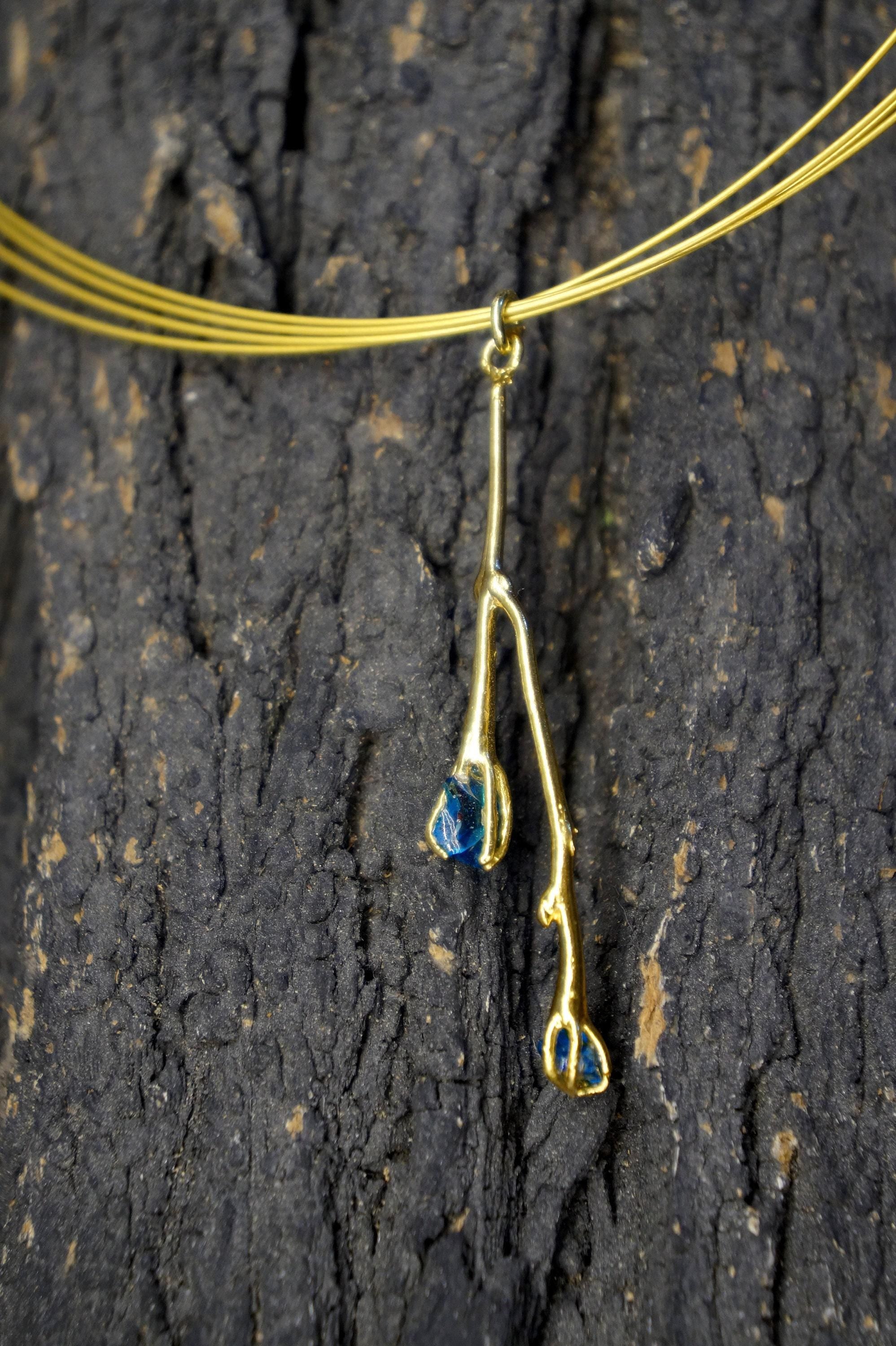 Jasmine Twig Necklace – Handmade Silver Multi Strand Necklace with Flower Pendant & Raw Topaz Stone