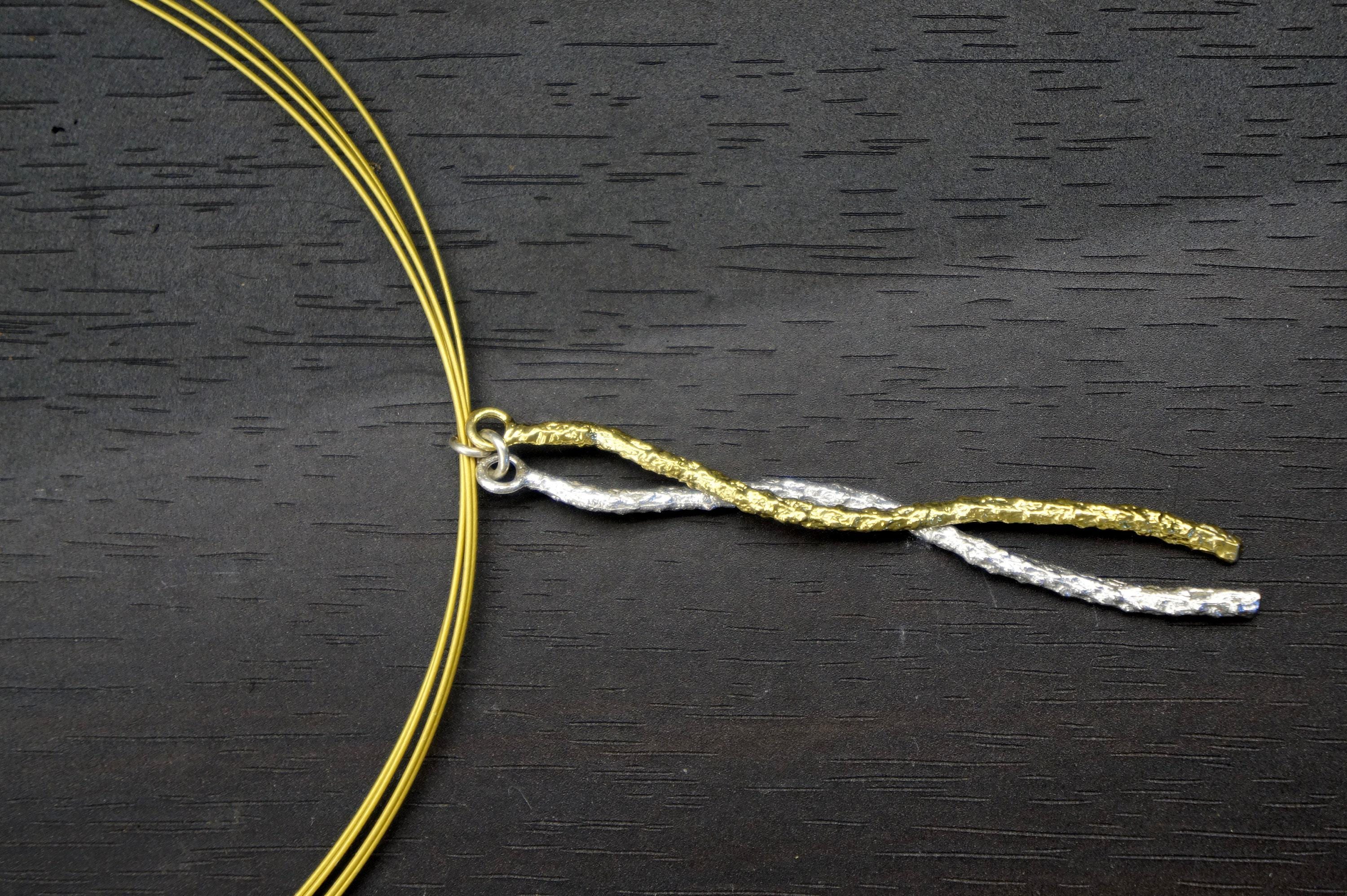 Two-Tone Sterling Silver Pine Branch Necklace: Botanical Pendant