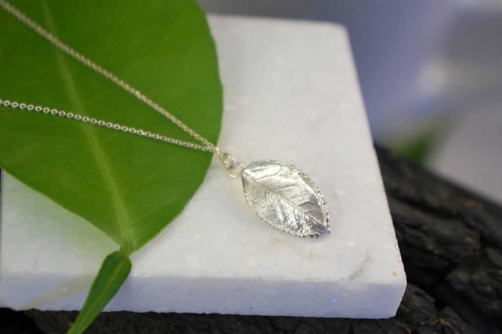 Pressed Rose Leaf Necklace – Handmade Sterling Silver Pendant | Unique Nature Jewelry Gift