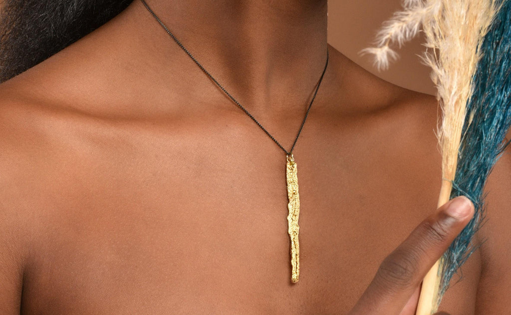 Tree Trunk Necklace – Sterling Silver Botanical Jewelry Gift with Gold Finish