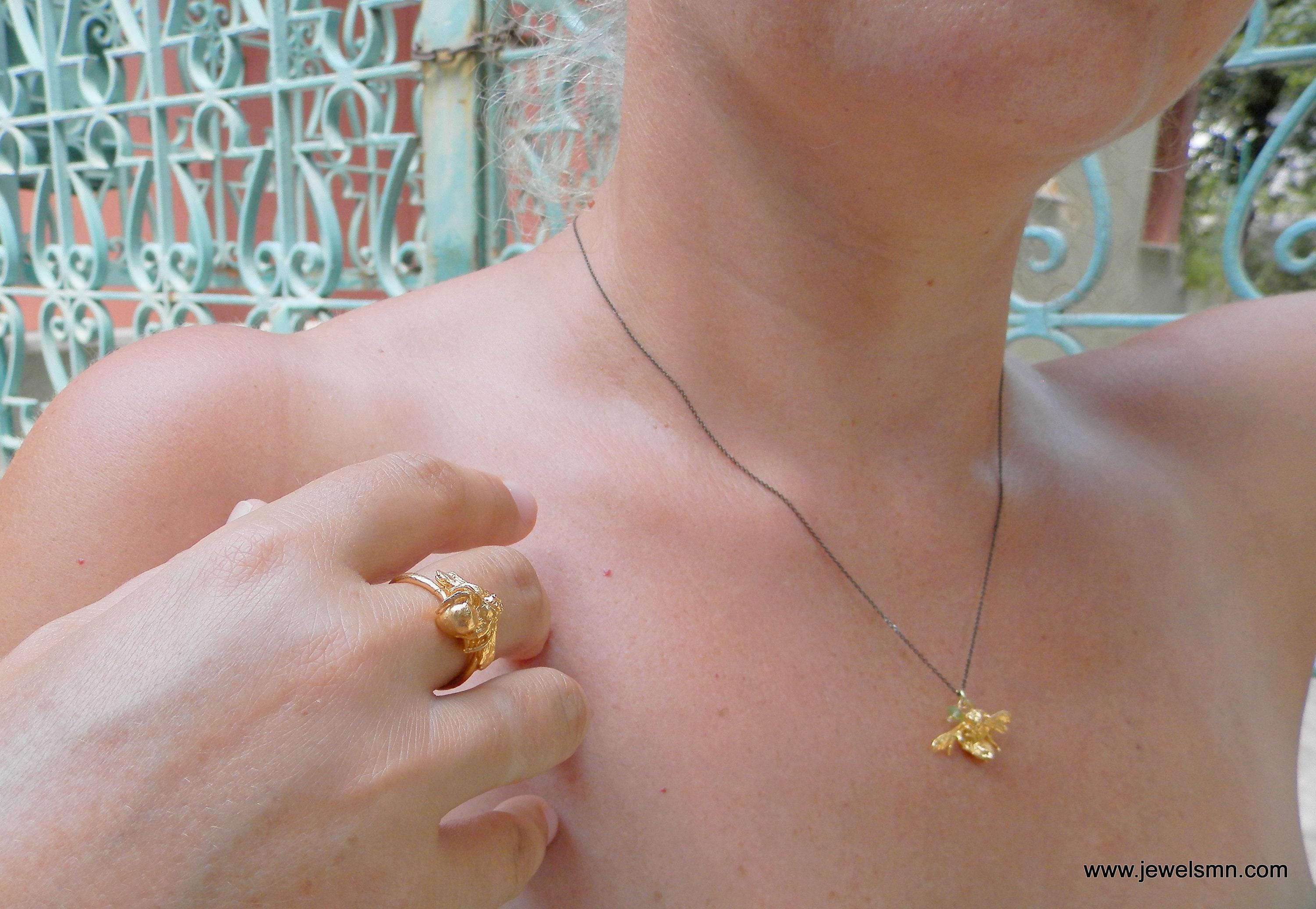 Bee Pendant Necklace: Gold Plated on Sterling Silver - Nature Inspired