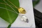 Nature-Inspired Rose Leaf Necklace, Sterling Silver (Dainty Pendant)