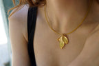 Rose Leaf Pendant Necklace: Nature Inspired Jewelry (Gold Plated)
