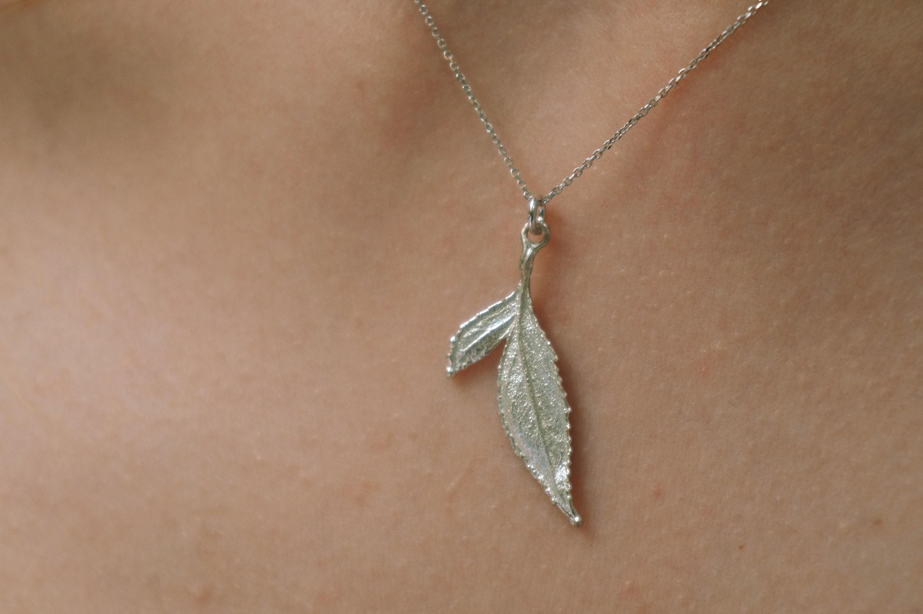 Sterling Silver Leaf Pendant - Wild Rose Necklace On Chain | Handmade Eco Friendly Jewelry