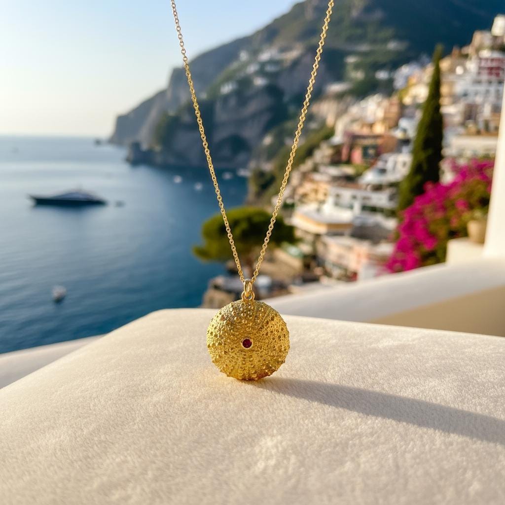 Gold Sea Urchin Necklace – 14K Gold Plated Silver With Zircon Stone Pendant